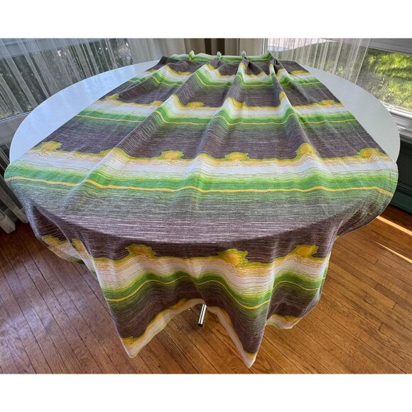 Vintage 70s curtains, green yellow, brown groovy stripes, pair pleated of panels - Picture 4 of 10